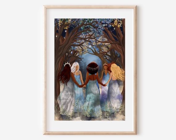 Winter Solstice Women Circle Illustration Art Print