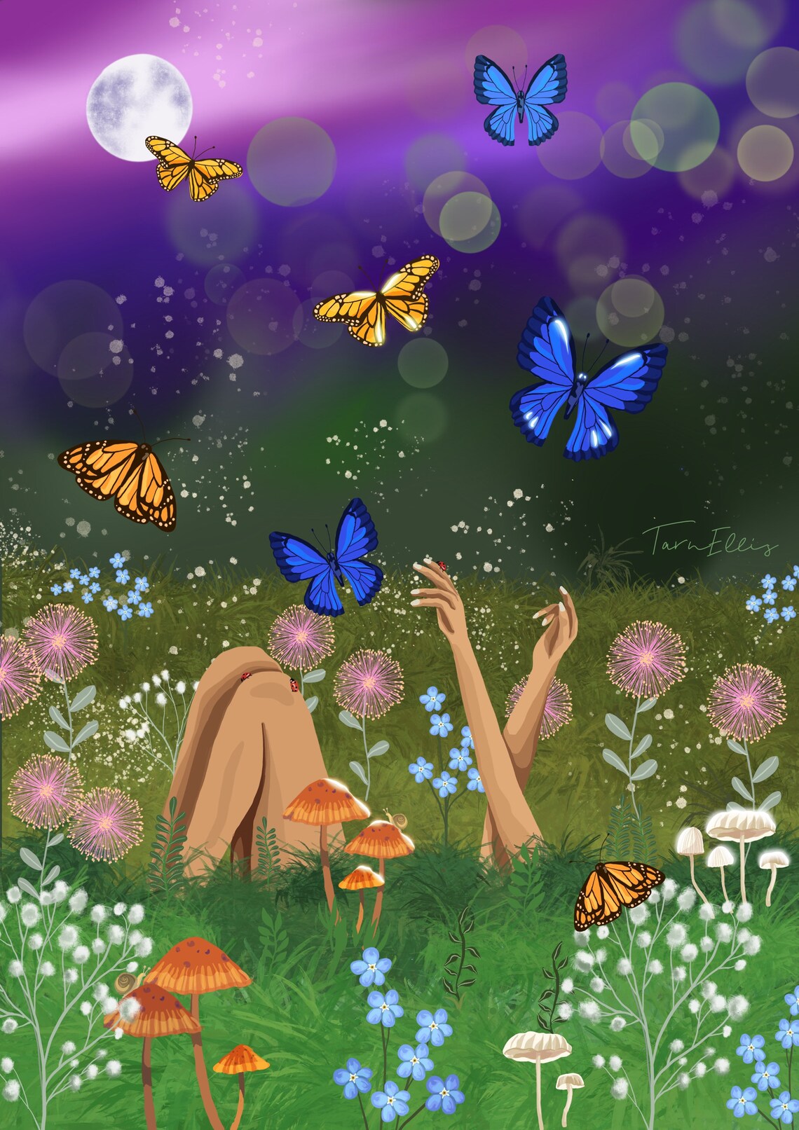 Metamorphosis Butterfly Meadow Flowers Art Print - Image 3
