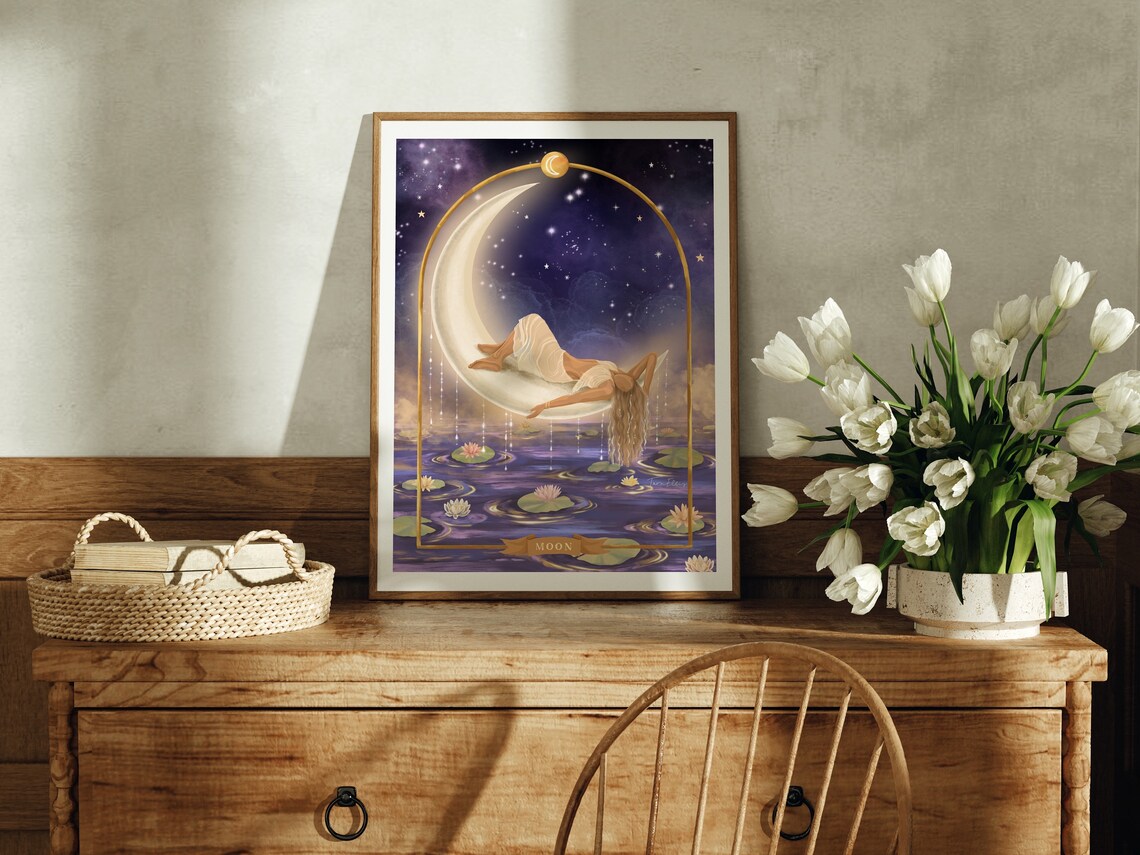Moon Print Poster, Spiritual Goddess Celestial Art - Image 2