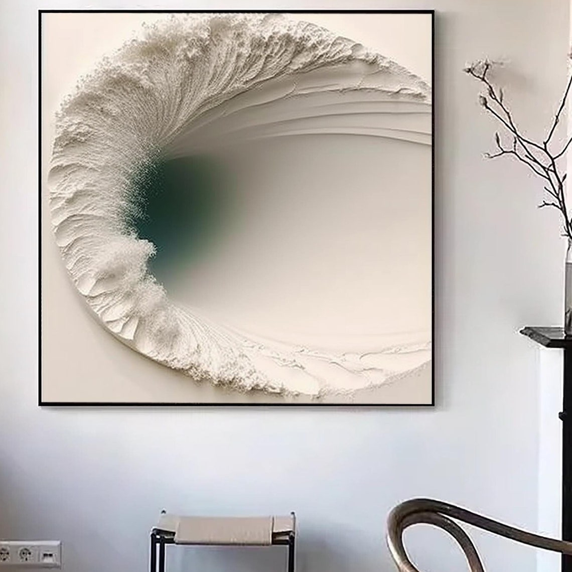 White Ocean Wave Curl Emerald Glow Center Abstract Sea Poster