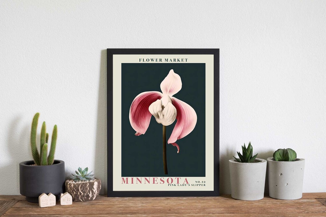 Minnesota Flower Market Pink Lady's Slipper Orchid Botanical Poster - Image 4