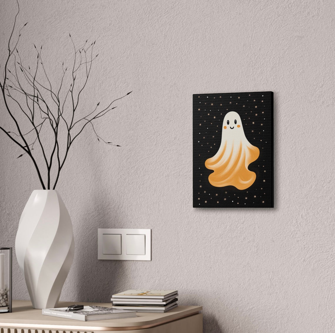 Adorable Blushing Ghost With Starry Night Sky Halloween Poster Decor - Image 3