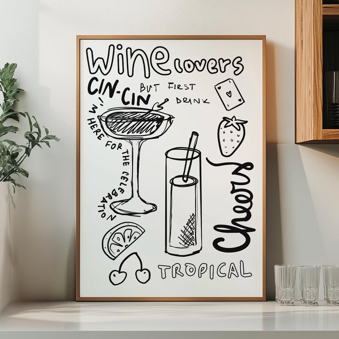 Wine Lovers Cheers Tropical Cocktail Art Print