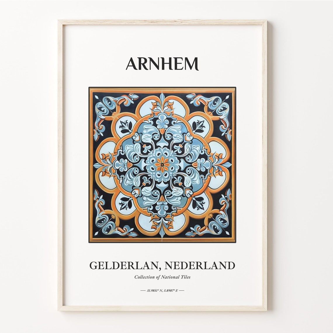 Arnhem Netherlands Orange Blue White Ornate Ceramic Tile Poster