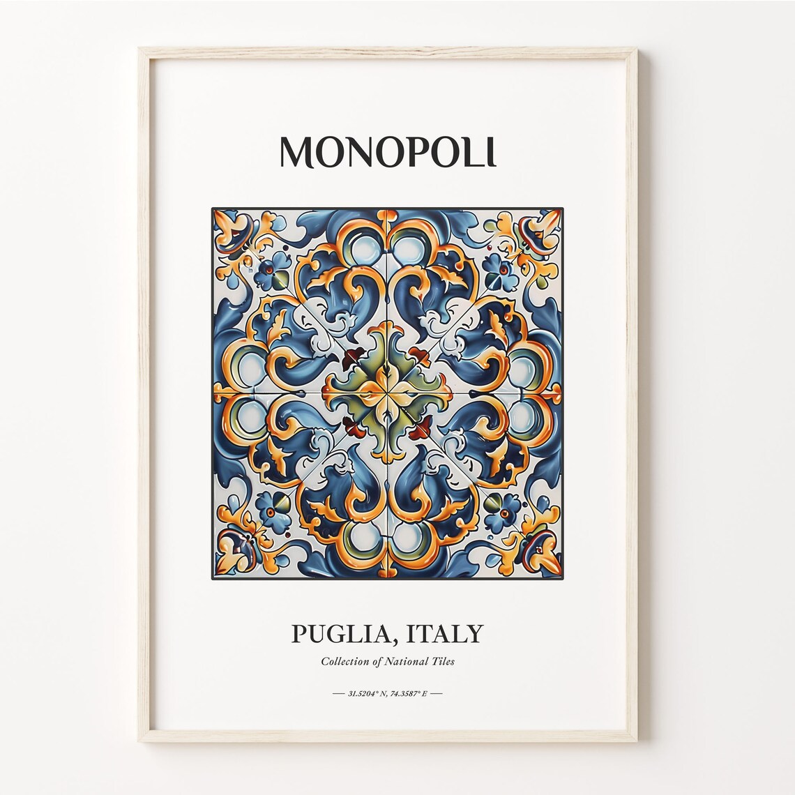 Monopoli Puglia Italy Blue Gold Quatrefoil Tile Pattern Art Poster