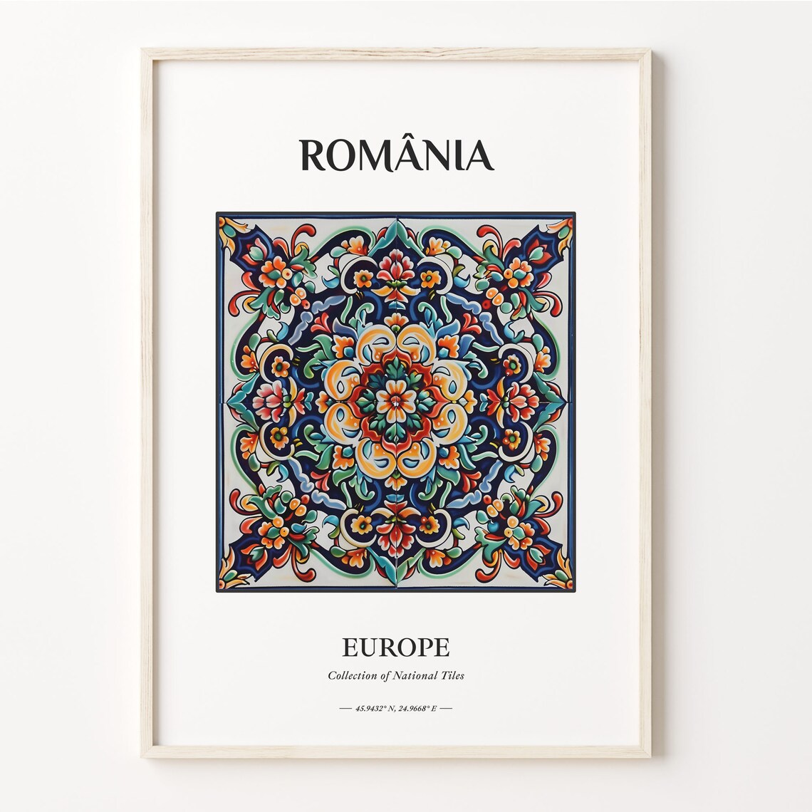 Romania Europe Multicolor Floral National Tile Medallion Poster