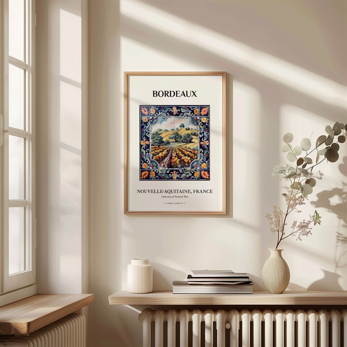 Bordeaux France Tile Poster with Vineyard Rows in Tile Frame - Image 3