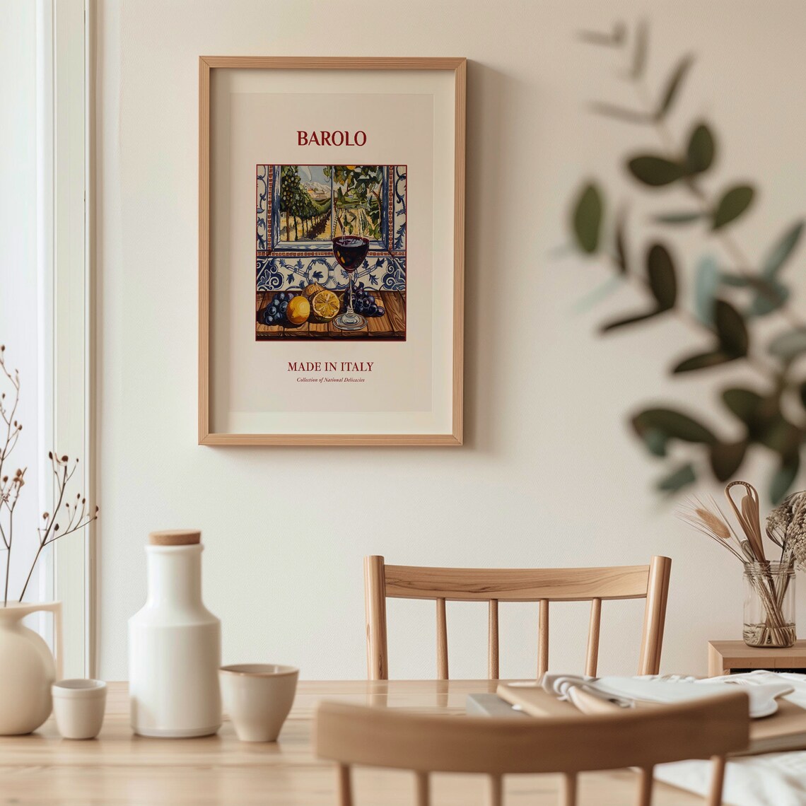 Barolo Red Wine Vineyard Window Scene Italian Wine Glass Poster - Image 3