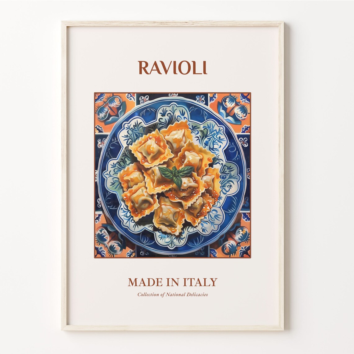 Ravioli Italian Stuffed Pasta Squares Maiolica Tile Kitchen Poster