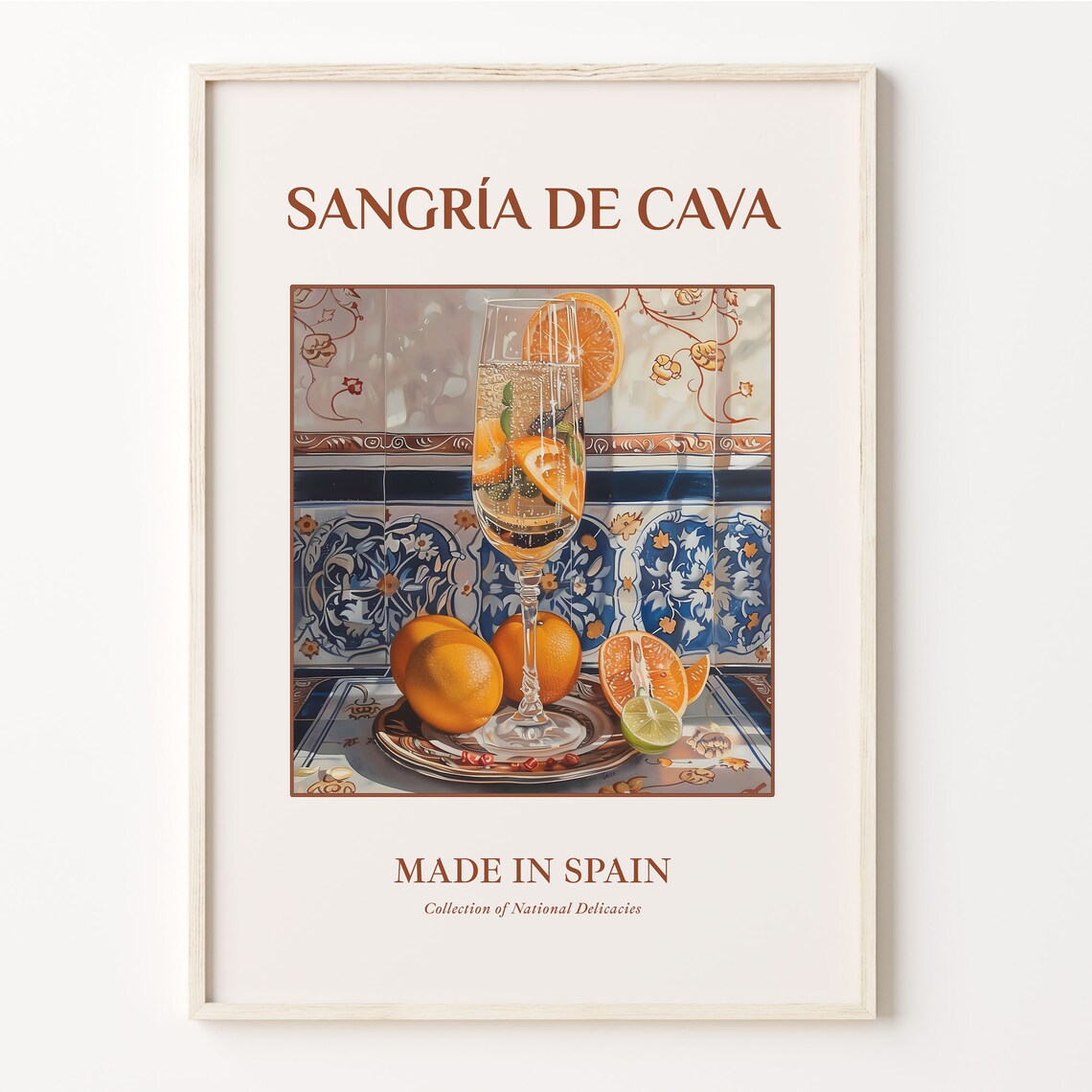 Sangria de Cava Spanish Drink Print with Blue Azulejo Tile Art