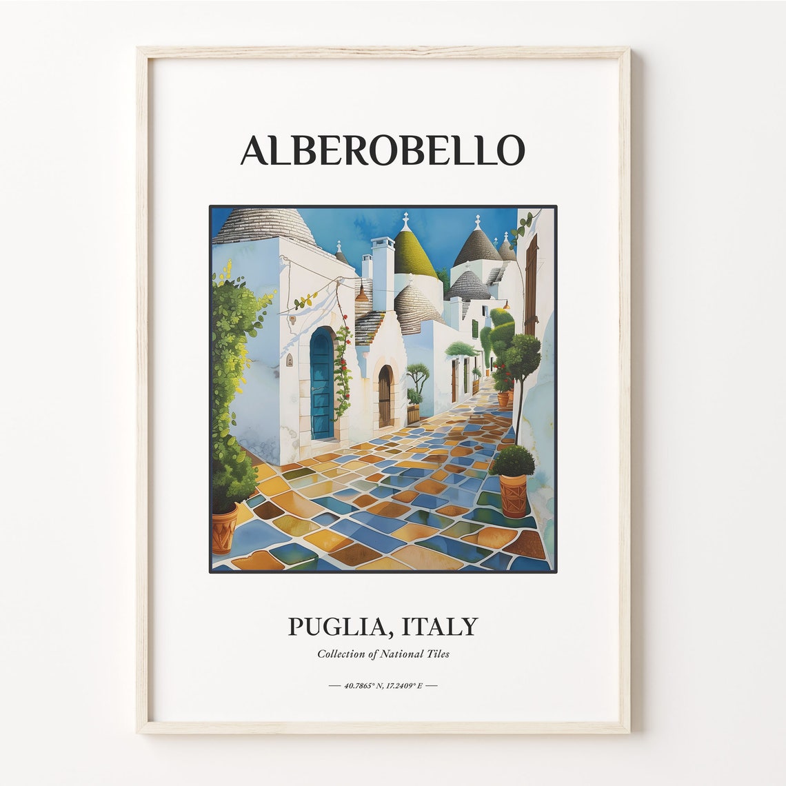 Alberobello Puglia Italy Trulli Stone Street Watercolor Art Poster
