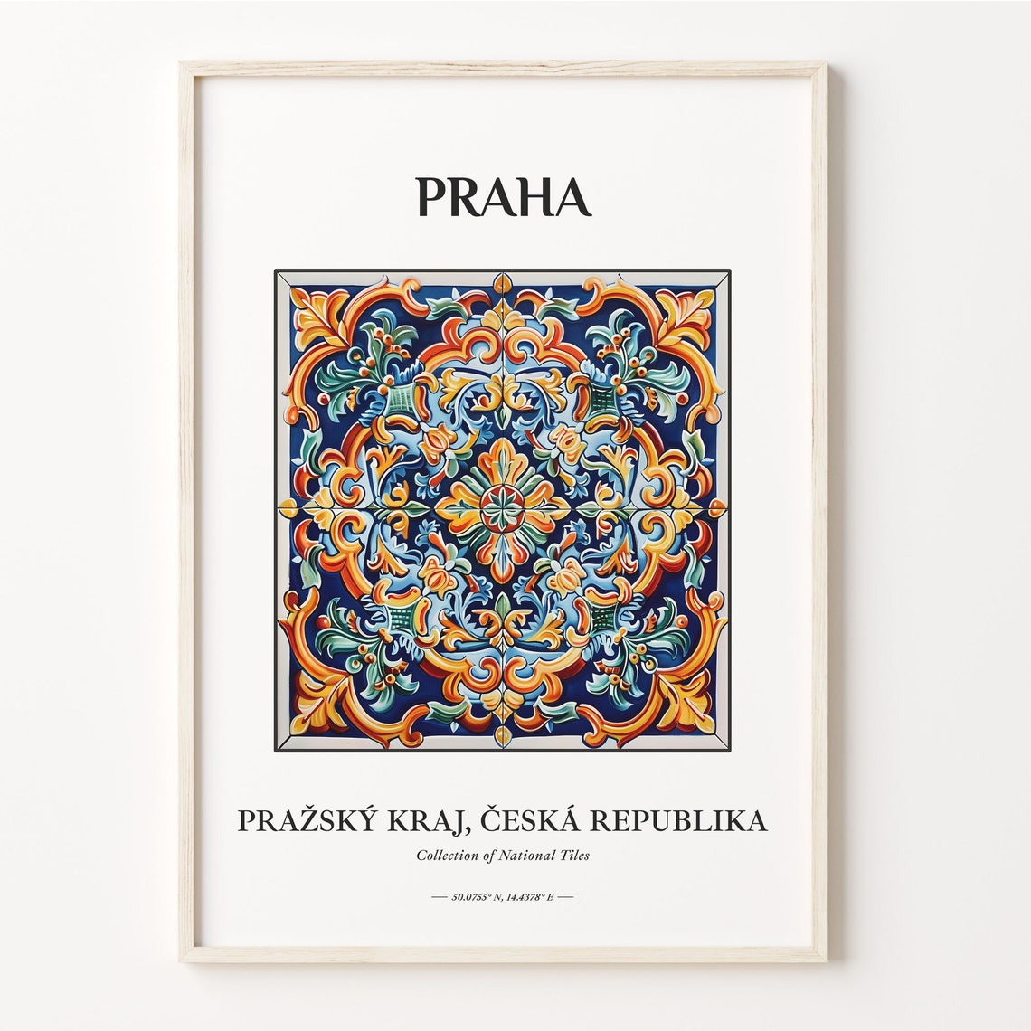 Praha Czech Republic Ornate Baroque National Tile Pattern Poster