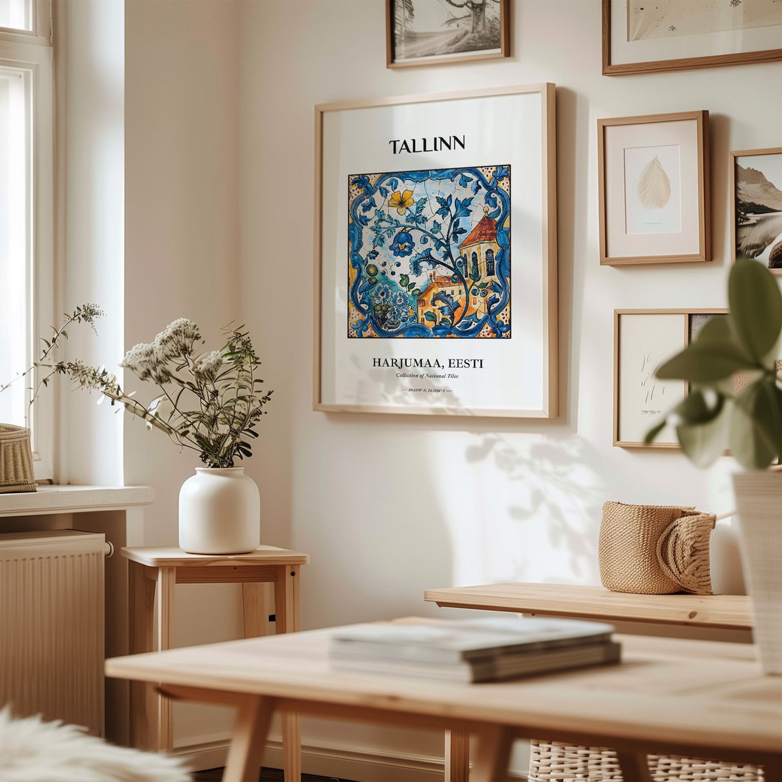 Tallinn Estonia Old Town Tower Floral Vine Tile Artwork Poster - Image 2