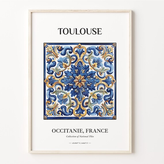 Traditional Tile Pattern Wall Art Toulouse Occitanie Print Aesthetic Decor Poster French Home Decoration C32 361