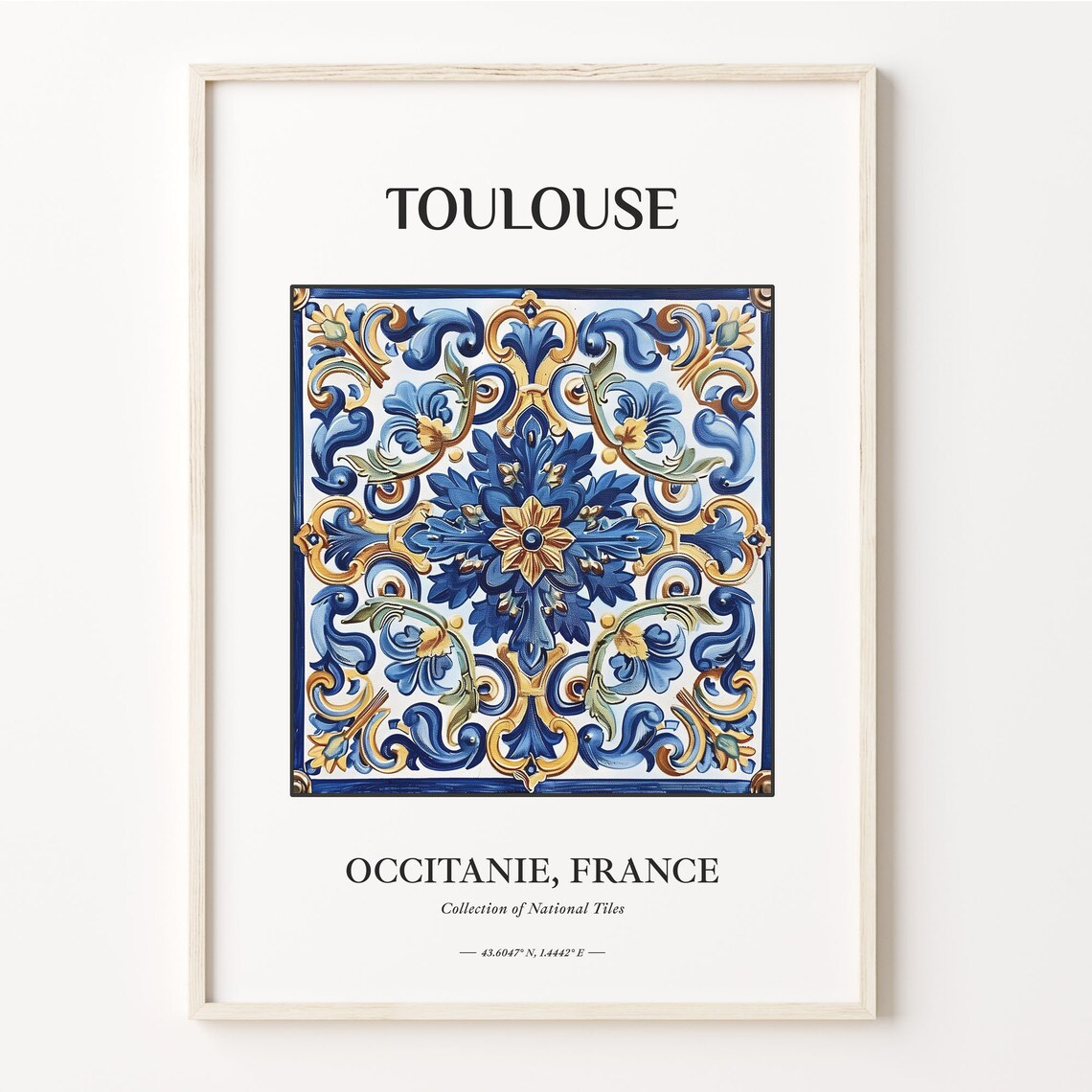 Toulouse Occitanie France Tile Poster with Blue Gold Rosette