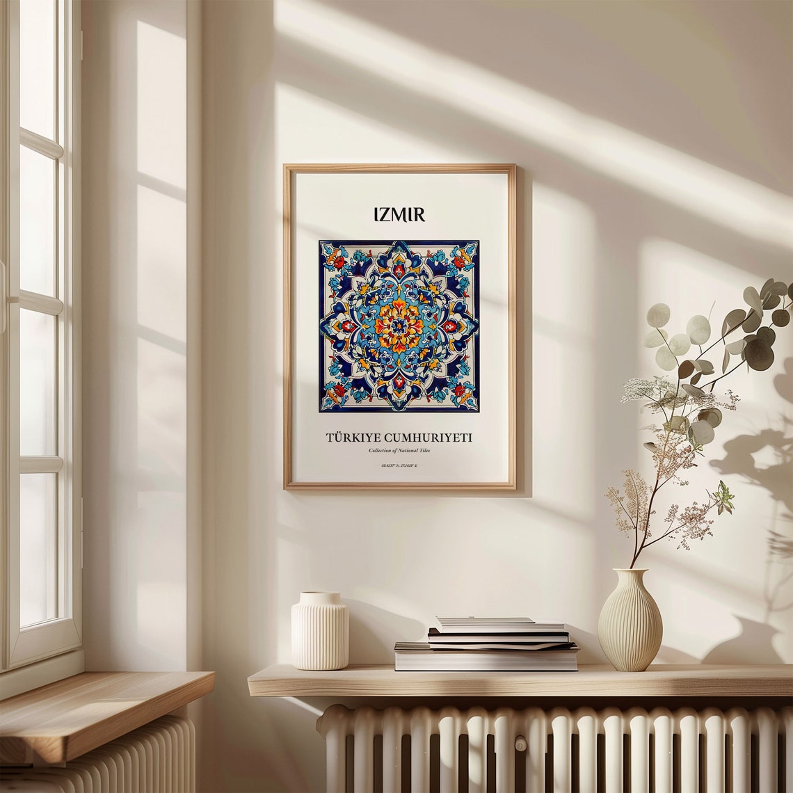 Izmir Turkiye Blue Orange Ottoman Style Tile Pattern Art Poster - Image 3