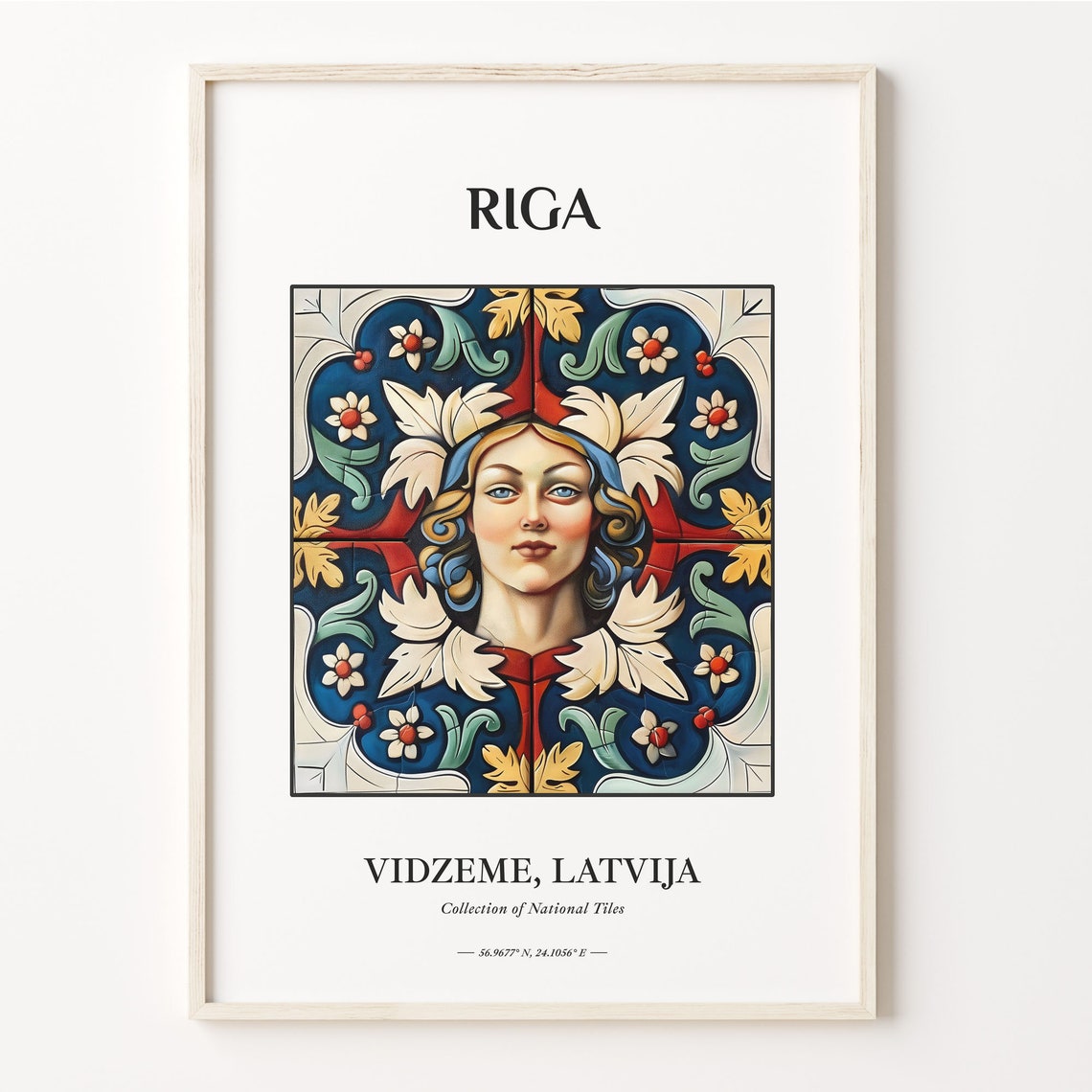 Riga Latvia Folk Portrait Face Traditional Tile Pattern Poster
