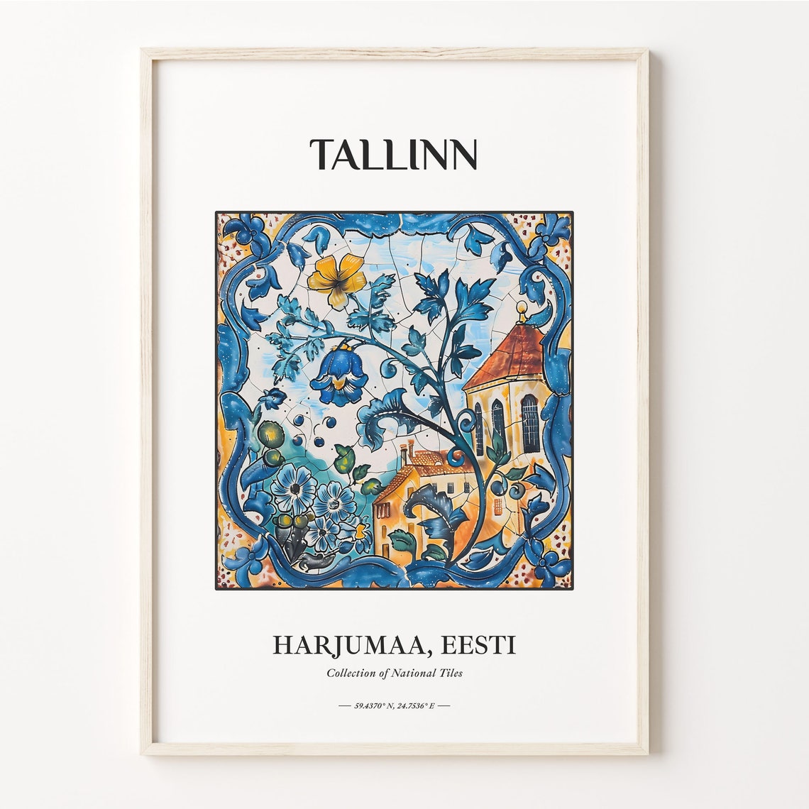 Tallinn Estonia Old Town Tower Floral Vine Tile Artwork Poster
