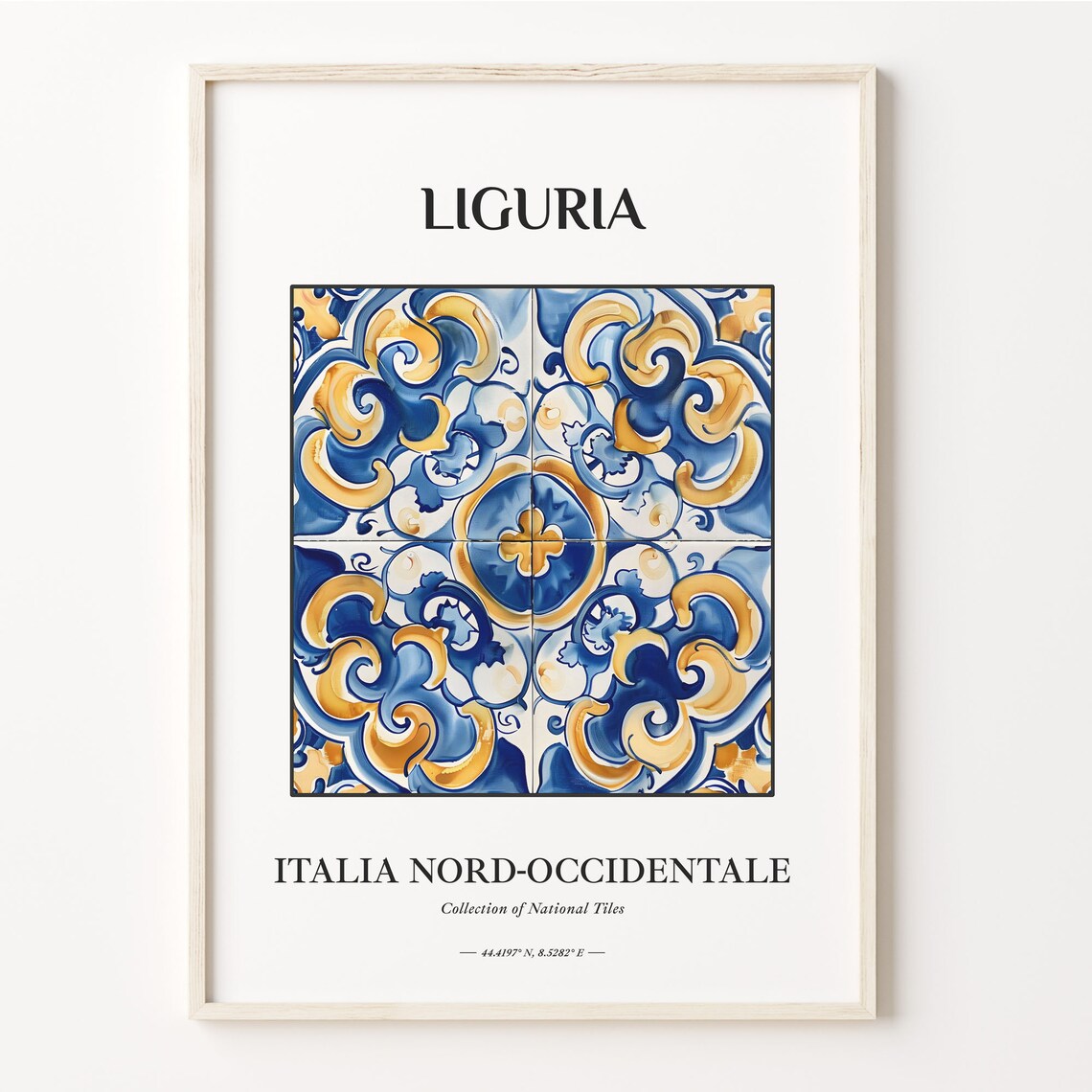 Liguria Northwest Italy Blue Gold Swirling Wave Tile Art Decor Poster