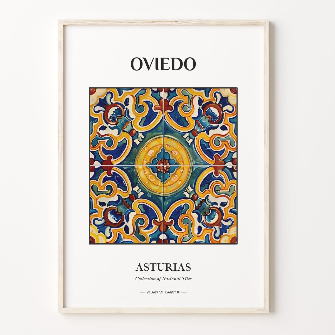 Oviedo Asturias Spain Blue Yellow Tile Pattern Home Decor Poster