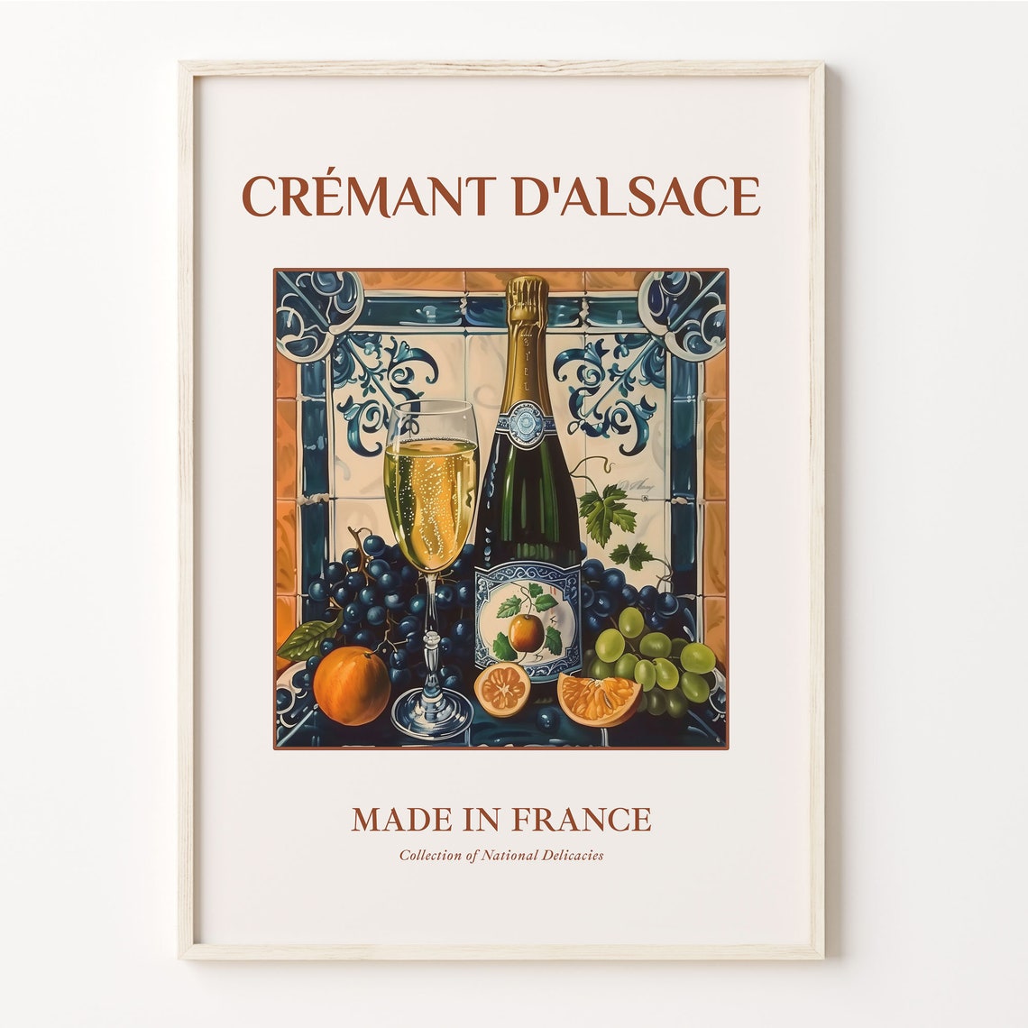 Cremant dAlsace French Sparkling Wine Grapes Maiolica Poster