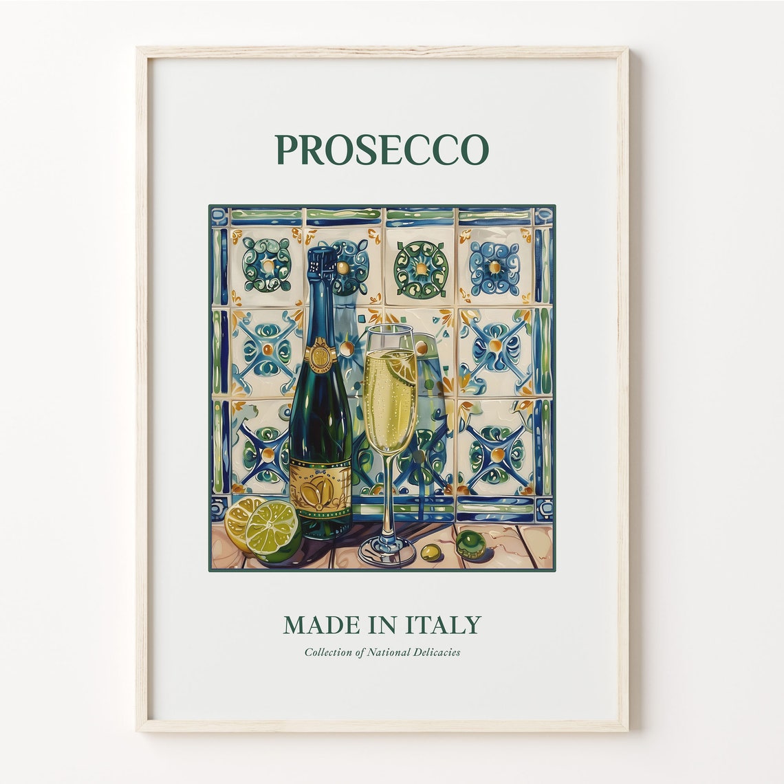 Prosecco Italian Sparkling Wine Maiolica Tile Kitchen Poster