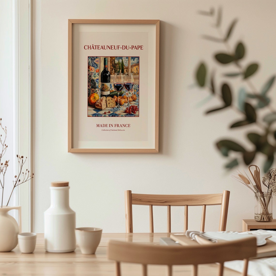 Chateauneuf Du Pape French Wine Bread Grapes Still Life Kitchen Poster - Image 3