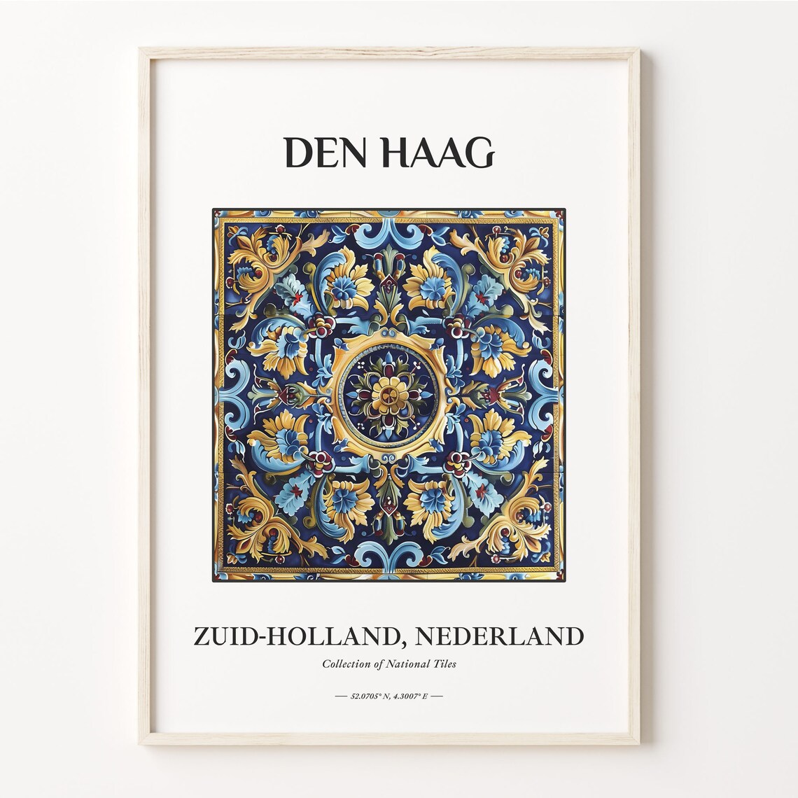 Den Haag Netherlands Delft Blue Tile Medallion Art Travel Poster