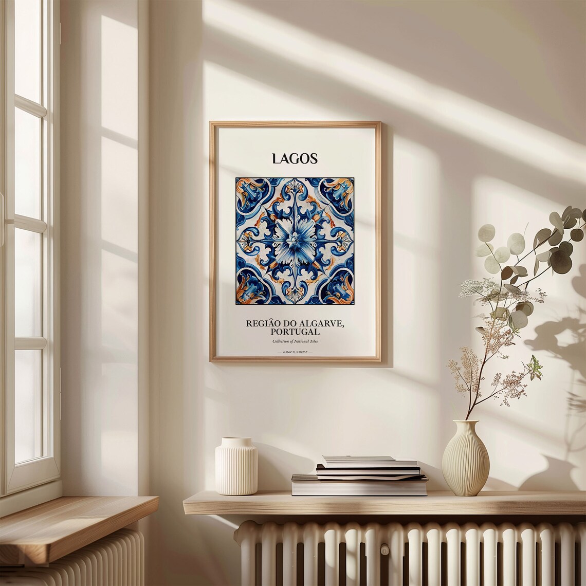 Lagos Algarve Portugal Azulejo Floral Tile Art Blue White Poster - Image 3