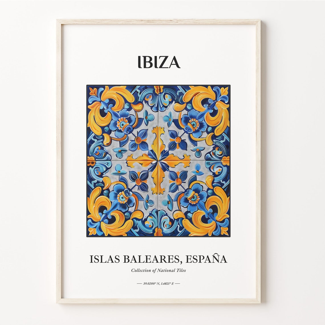 Ibiza Balearic Islands Spain Cobalt Blue Gold Tile Art Decor Poster