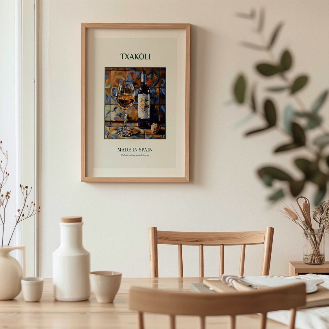 Txakoli Spain Basque Wine Bottle Glass Still Life Tile Poster - Image 3