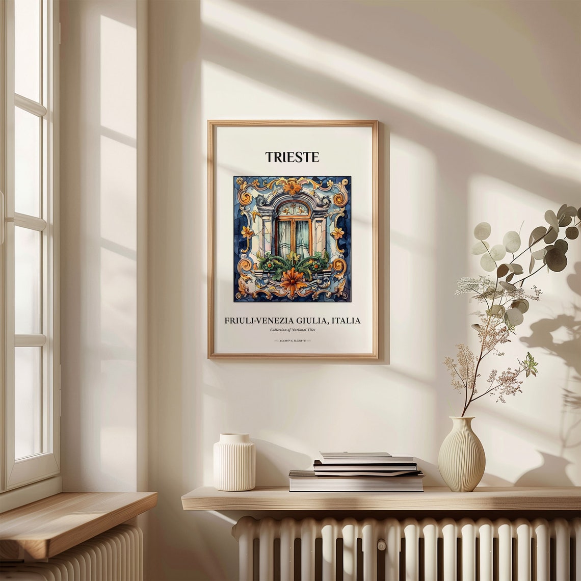 Trieste Italy Ornate Baroque Tile Window Watercolor Artwork Poster - Image 3