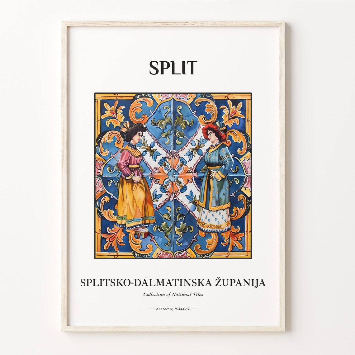 Split Croatia Folk Costume Tile Art Travel Wall Decor Poster