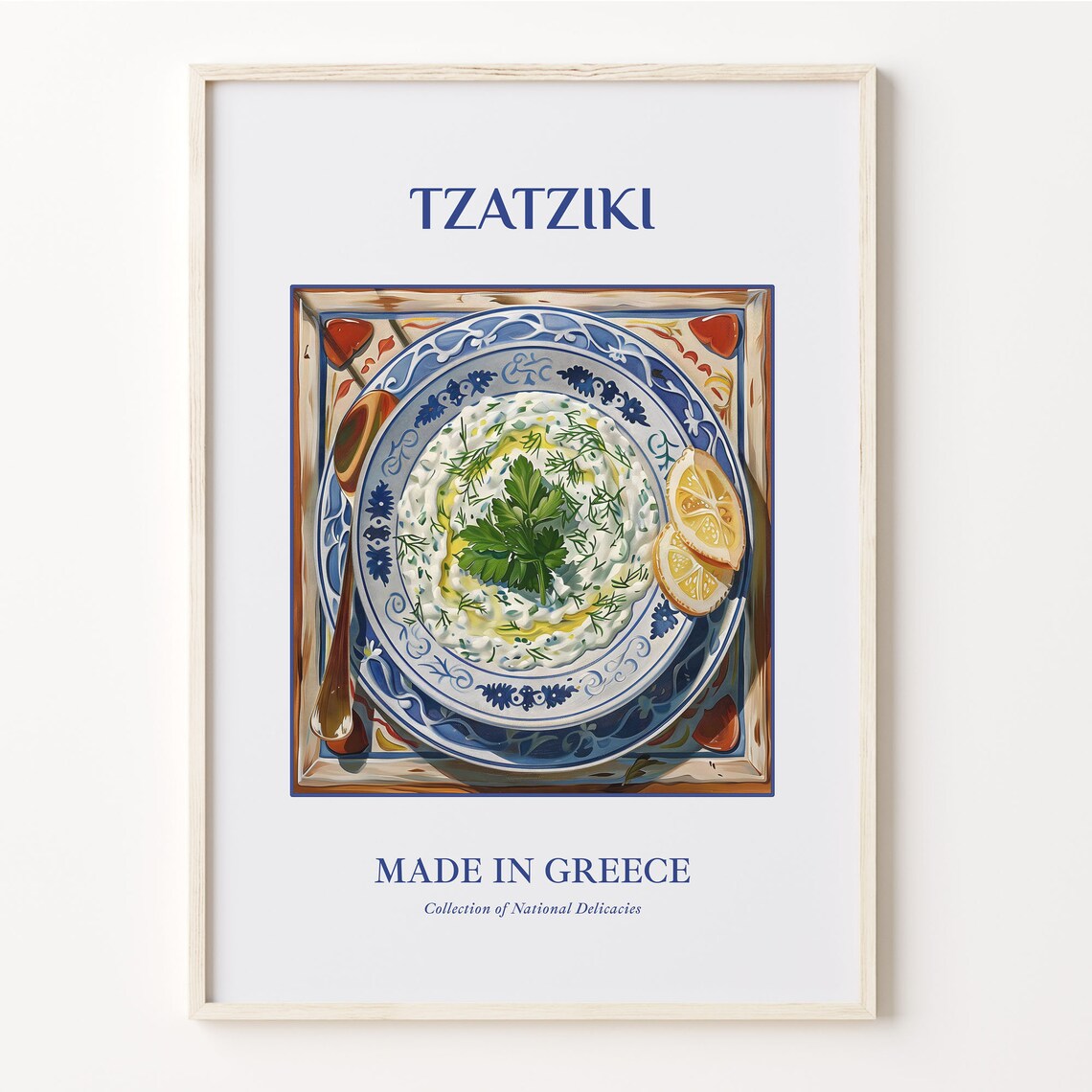 Tzatziki Greek National Plate Maiolica Tile Style Kitchen Poster