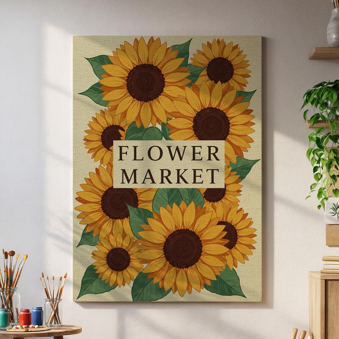 Flower Market Sunflower Botanical Vintage Bright Floral Art Print