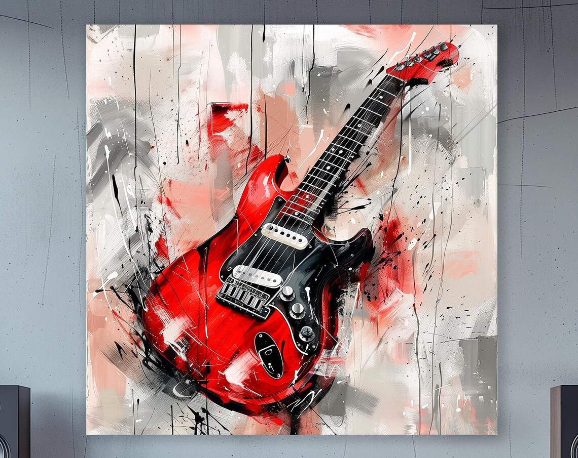 Red Electric Guitar Music Room Wall Art Print