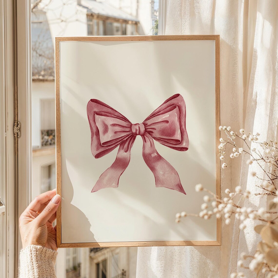 Dusty Rose Watercolor Bow Soft Pink Ribbon Balletcore Bedroom Print