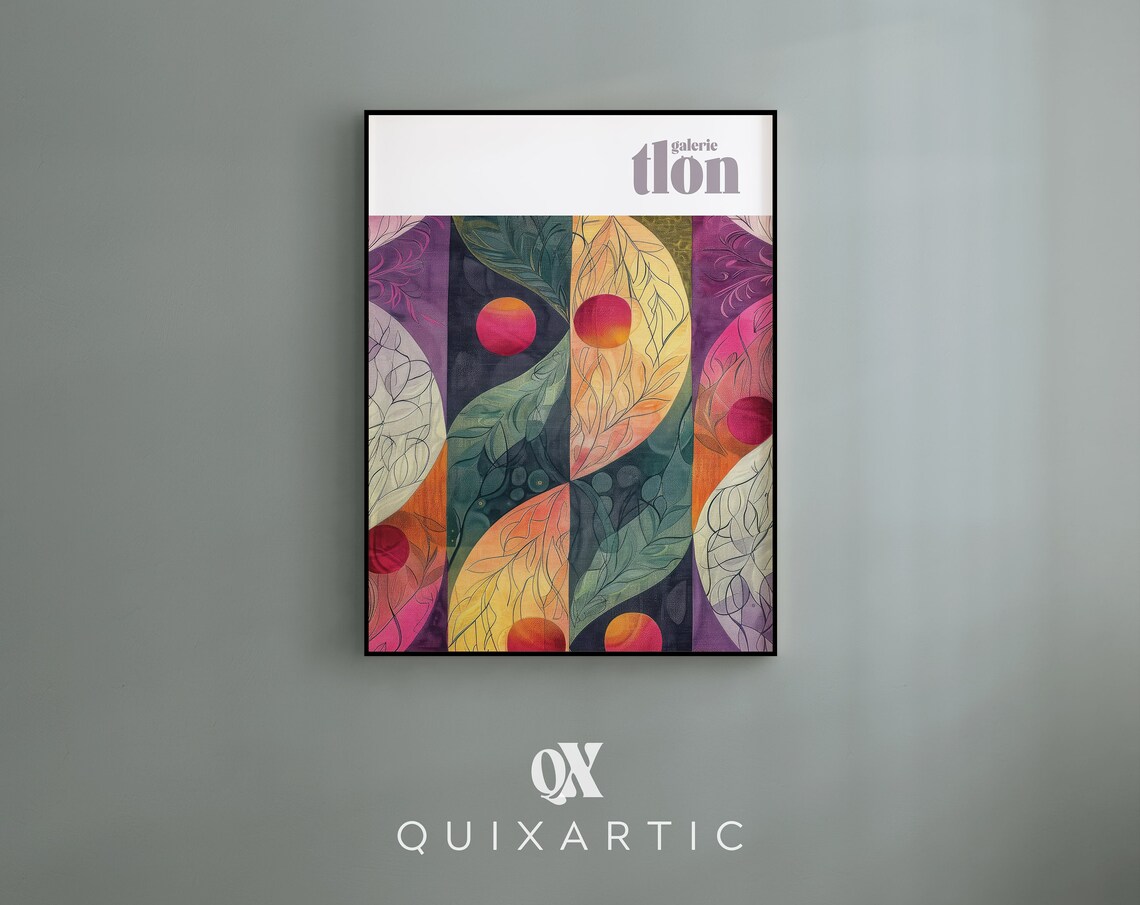 Galerie Tlon Botanical Wave Stripes Abstract Leaves Circles Poster