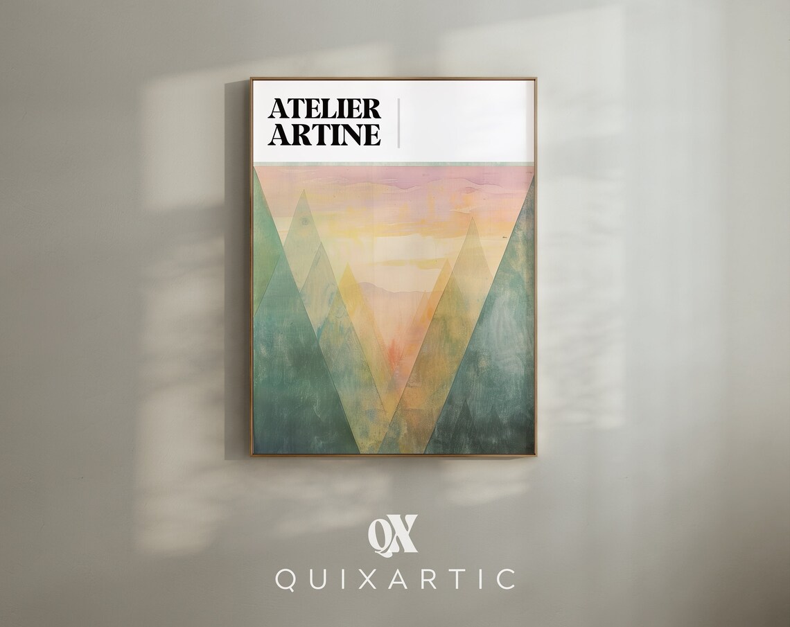 Atelier Artine Pastel Watercolor Geometric Mountain Valley Poster