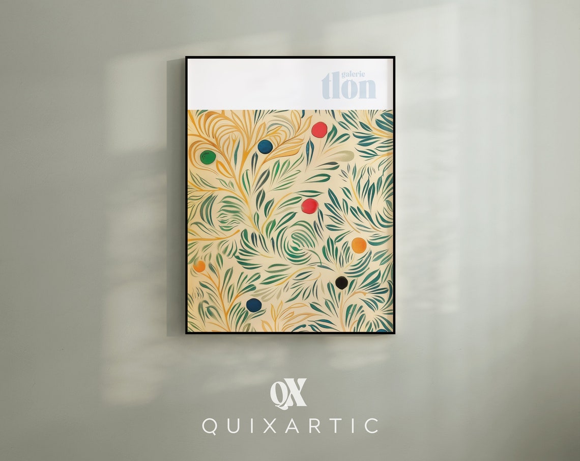 Galerie Tlon Botanical Leaves Pattern Art Nouveau Cream Wall Art