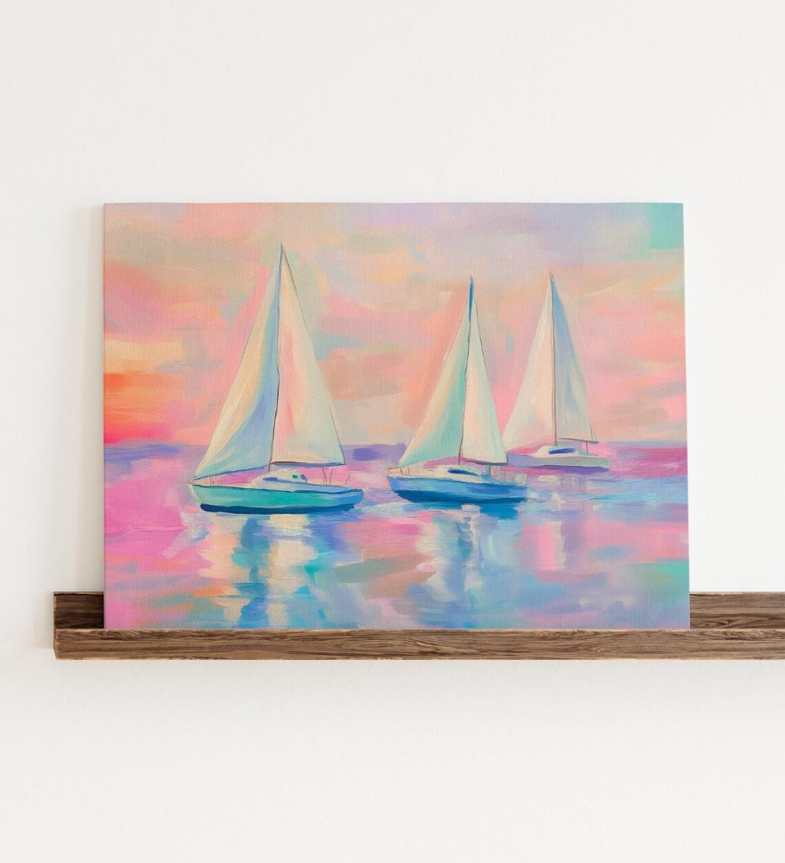 Pastel Sailboat Painting Colorful Sunset Seascape Art Poster - Image 3