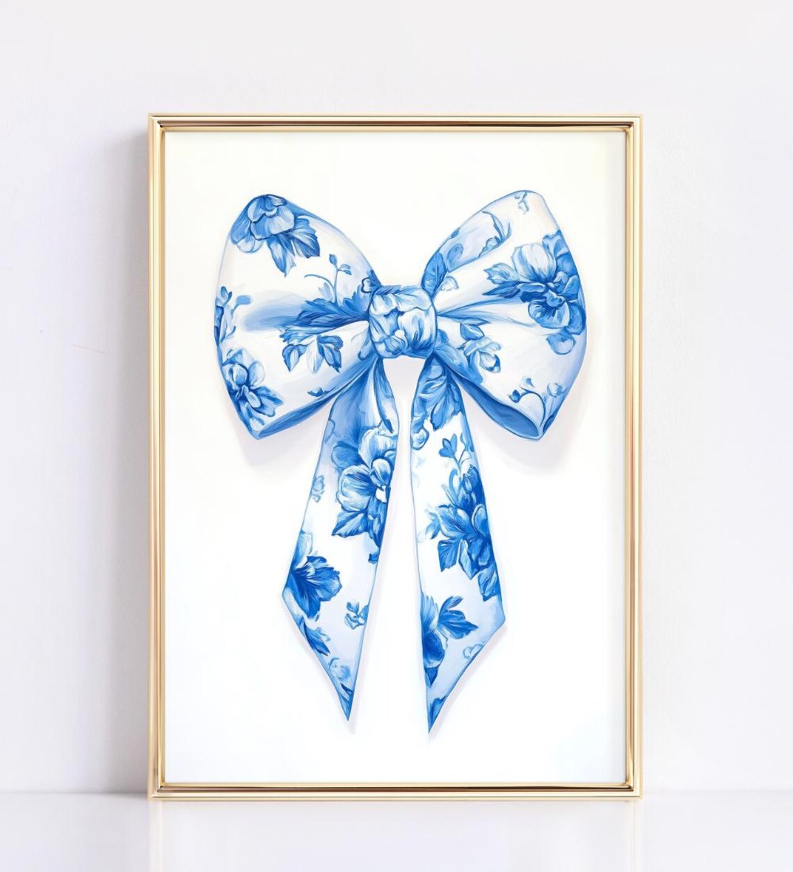 Soft Blue White Floral Bow Watercolor Preppy Coquette Ribbon Wall Poster