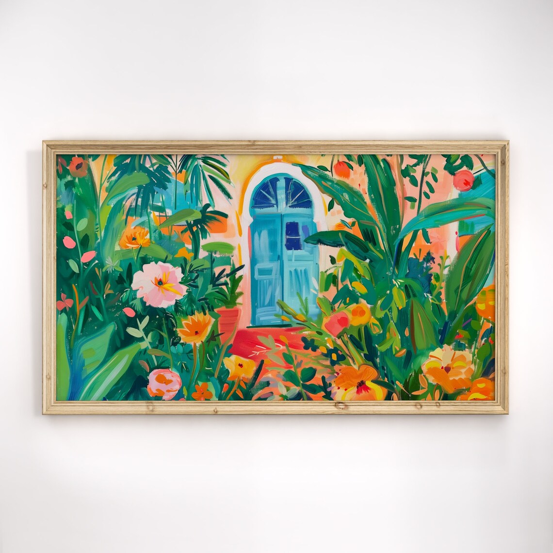 Blue Arched Door In Tropical Garden Bold Colorful Botanical Poster - Image 2