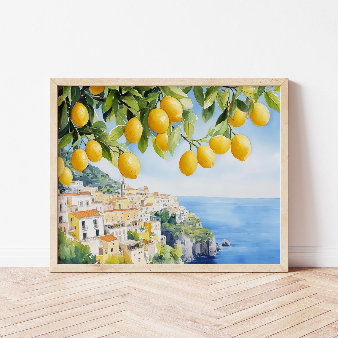 Amalfi Coast Town with Lemon Tree Watercolor Italian Travel Wall Art - Image 2