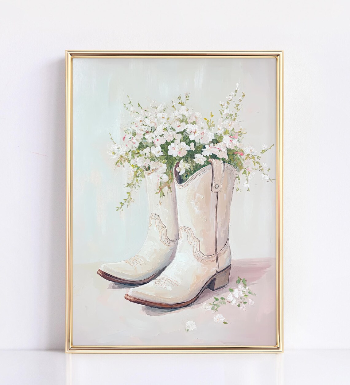 White Cowboy Boots Wildflowers Western Nursery Decor Art Poster - Image 3