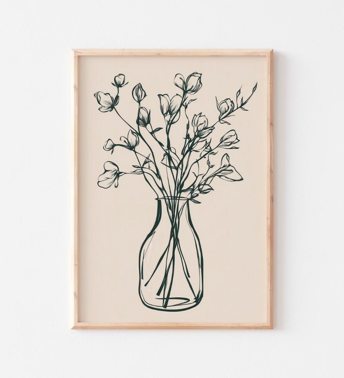 Black Ink Flower Bouquet Vase Minimalist Botanical Sketch Poster - Image 2