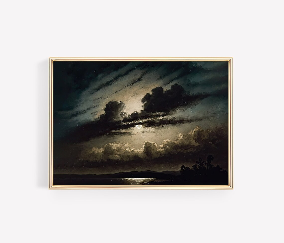Moody Moonlit Clouds Dark Night Seascape Vintage Gothic Art Poster - Image 2