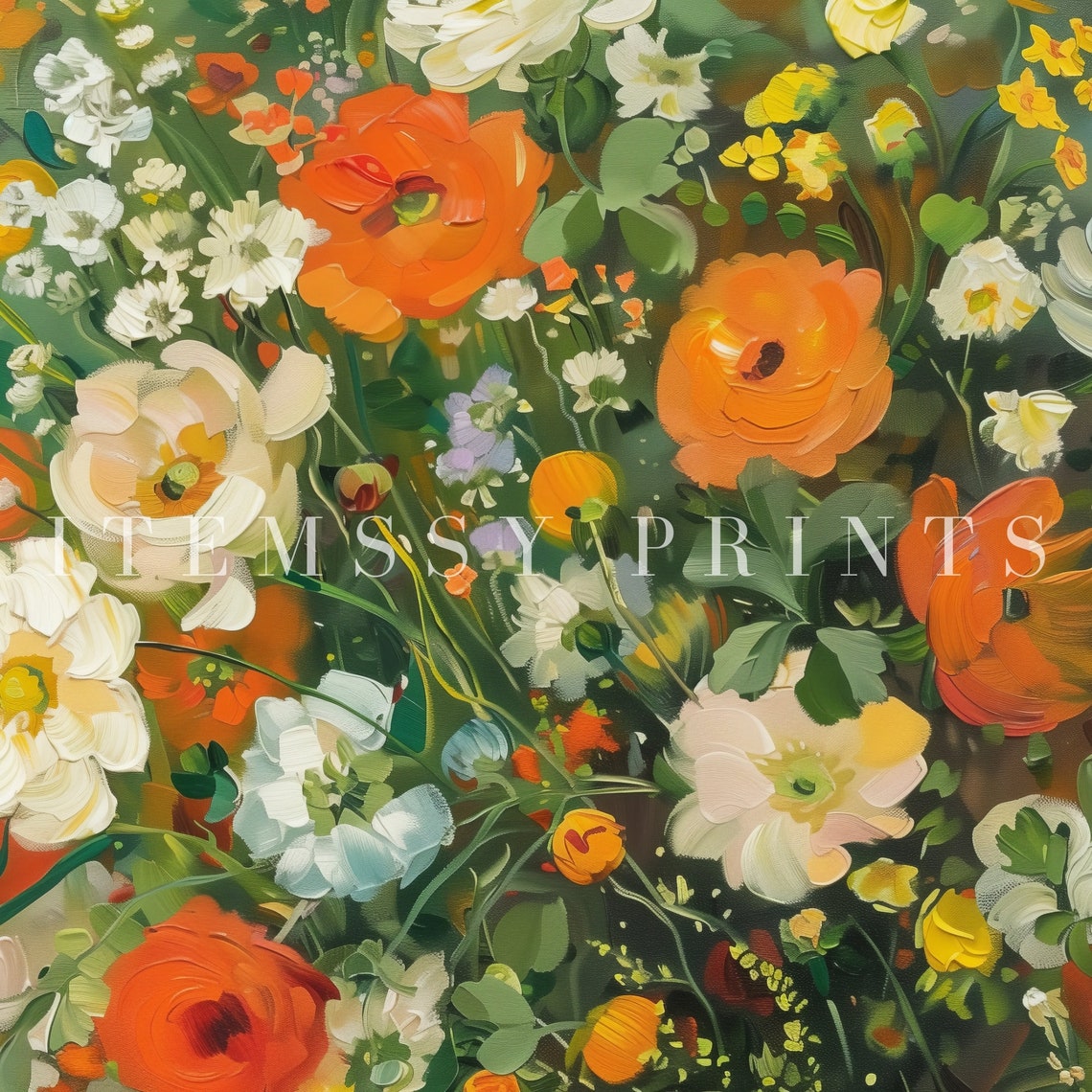 Orange White Flower Field Impressionist Garden Bloom Art Poster - Image 2