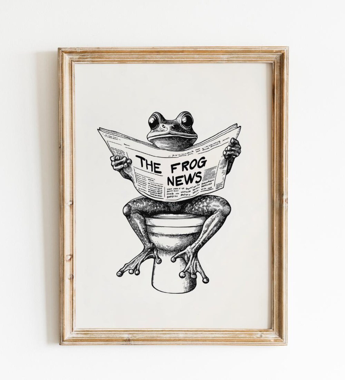 Frog Reading Newspaper on Toilet Funny Bathroom Humor Art Poster
