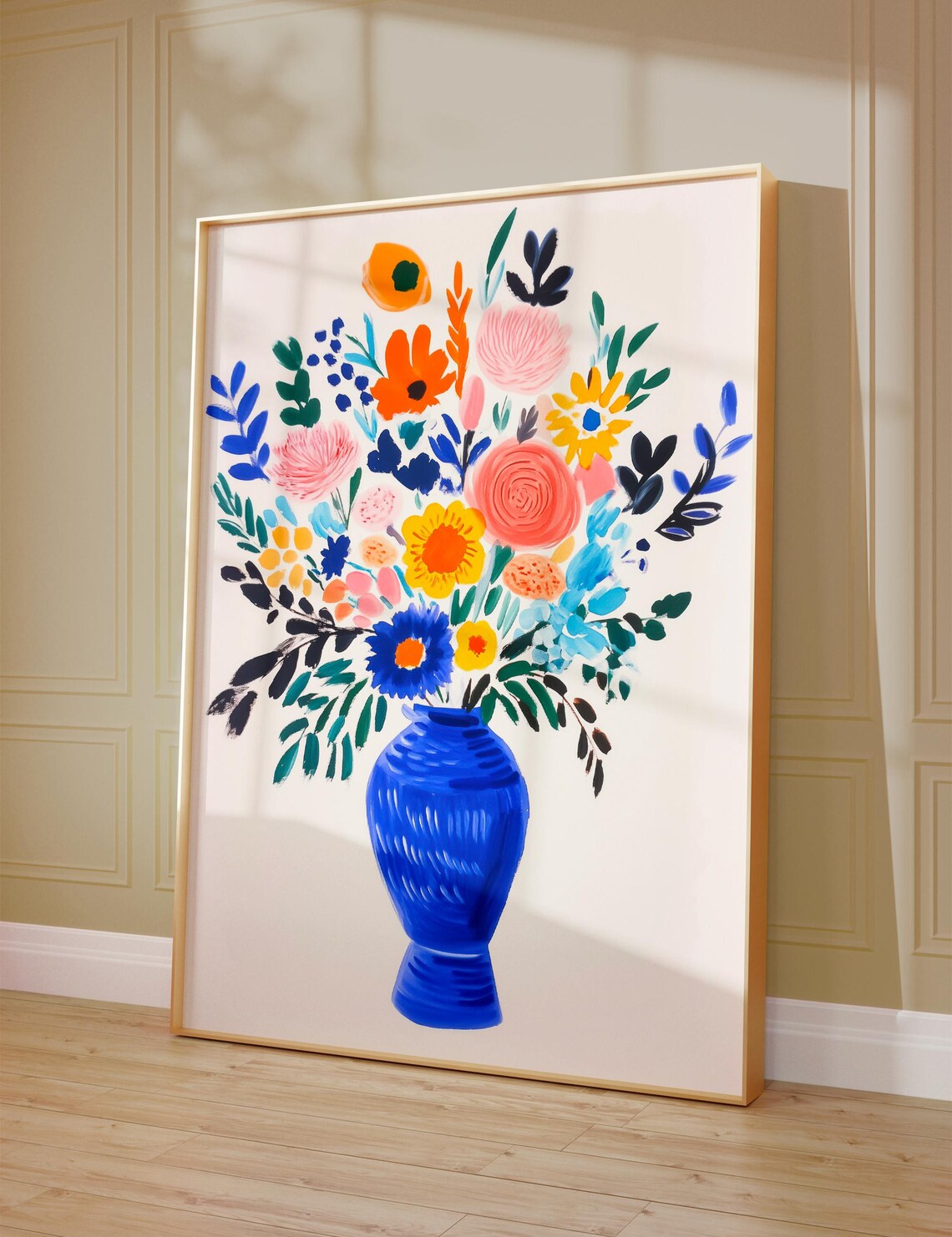 Colorful Flower Market Bouquet Blue Vase Maximalist Floral Poster - Image 3